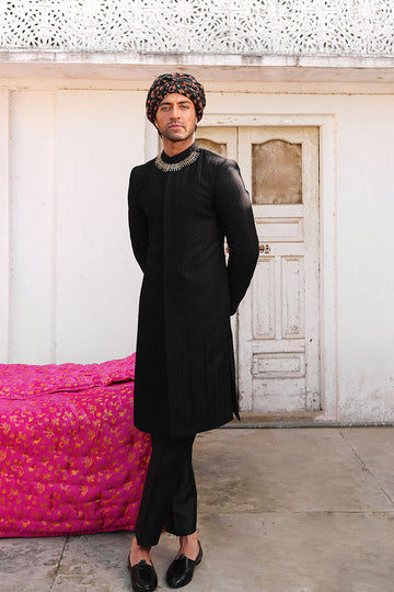 Wedding black sherwani for groom